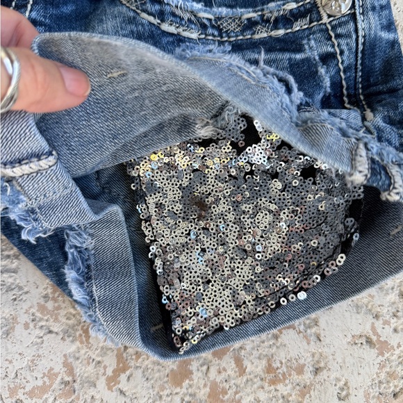 Miss Me Shorts Size 25 Womens Embellished Rhinestone Short Sequins Low Rise Blue - Picture 7 of 11